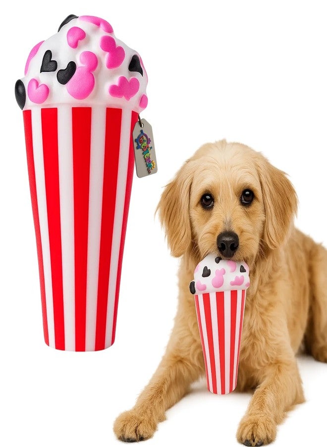 Western Era Ice Cream Cup Squeaky Toy for Dogs | Cute Popcorn Style Dog Chew Toy with Squeaker | Soft Rubber Fun for Puppies & Small Breeds | Red-White Cup Design | Chew Dog Toy for Playtime - Image 1
